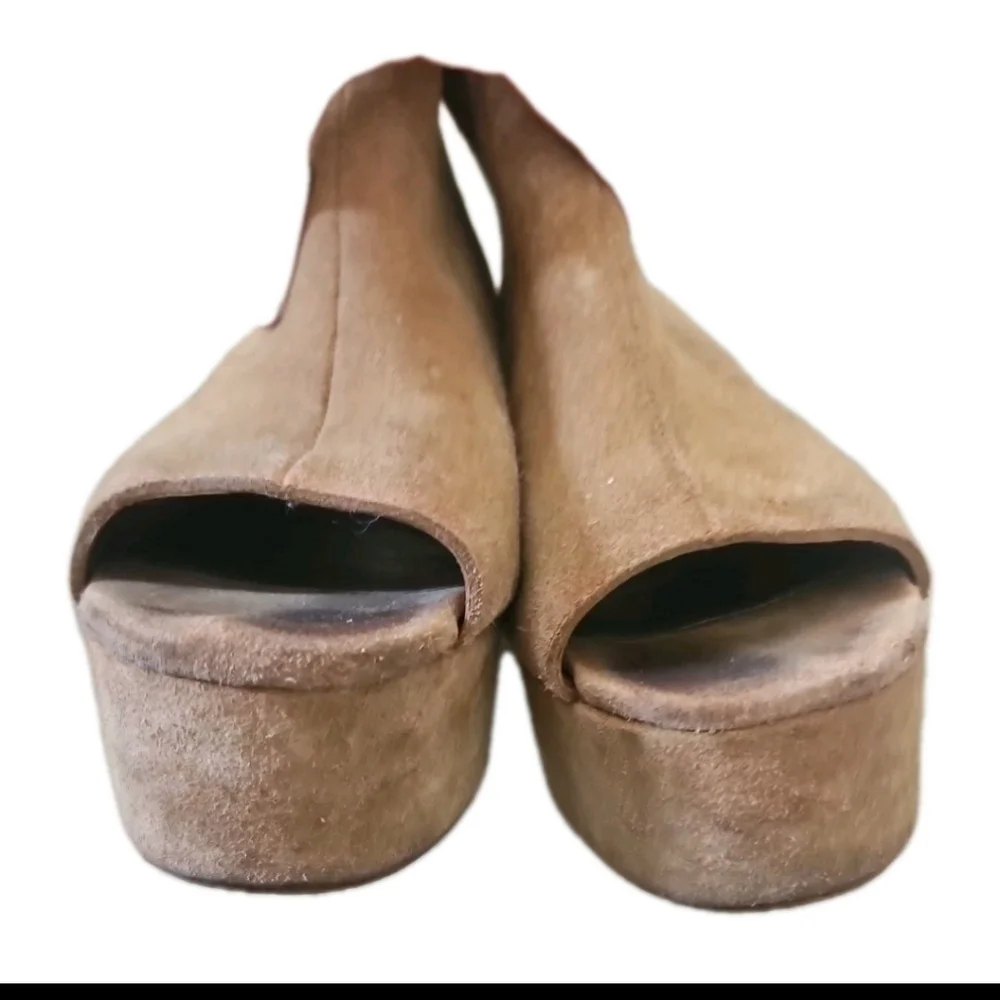 Free People X Jeffrey Campbell Womens Tan Suede Platform Peep Toe  Heels 6.5